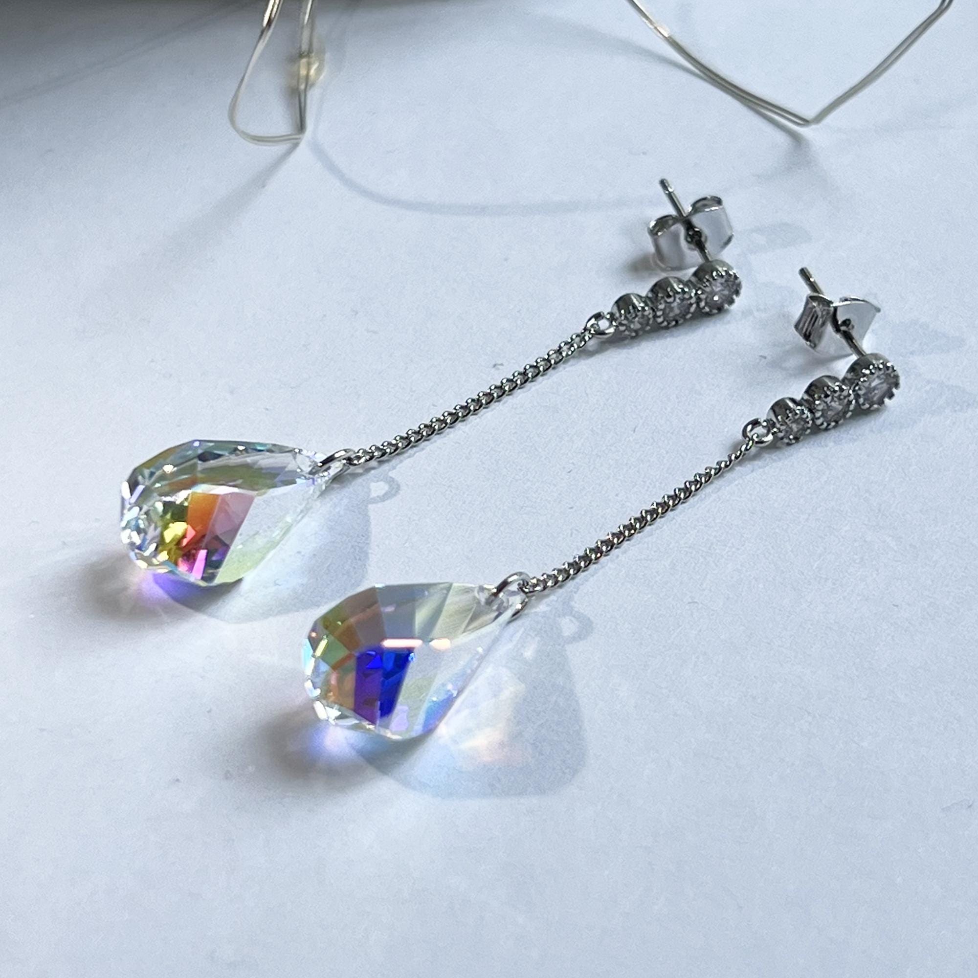 Swarovski Crystal Earrings Aurora Color Earrings Elegant Evening Earrings Wedding Jewelry Bridesmaid Earrings Minimal Bridal Earrings