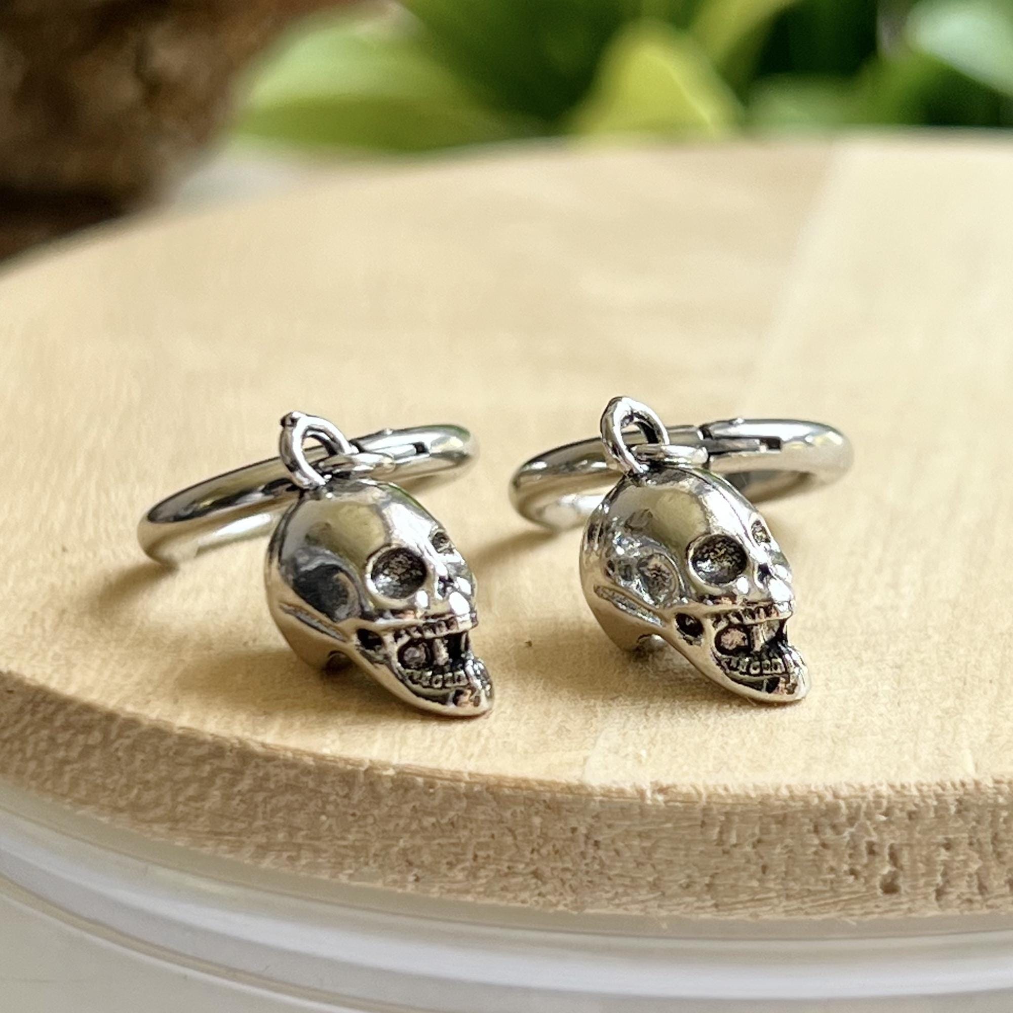 Skull Dangle Hoop Earrings for Women Men, Stainless Steel Hoop Earrings, Edgy Gothic Punk Jewelry, Gothic Earrings Halloween Jewelry Gift