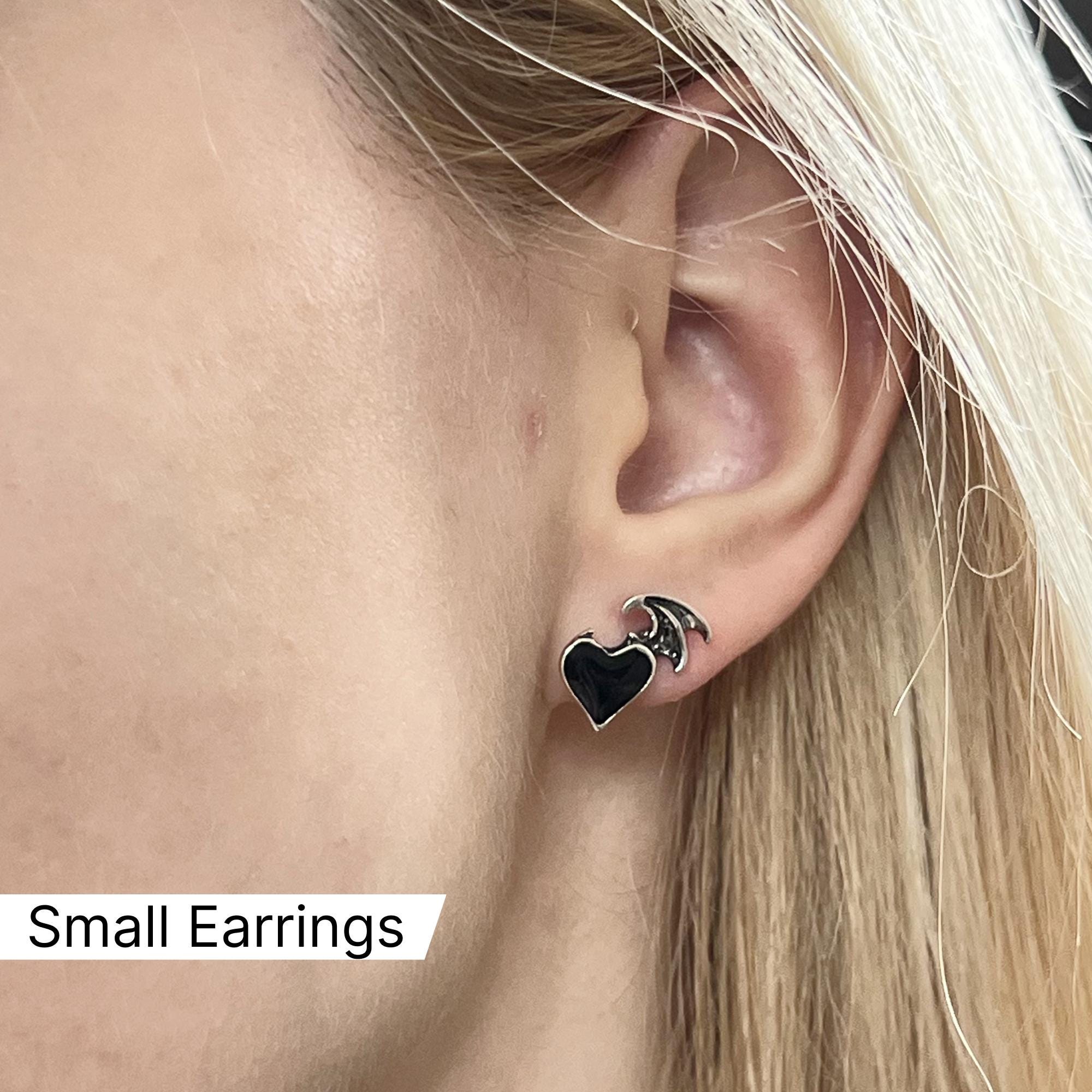 Gothic Bat Wing Stud Earrings, Demon Wing Earrings, Devil Wing Earrings, Minimalist Goth Jewelry, Goth Halloween Earrings, Punk Bat Earrings