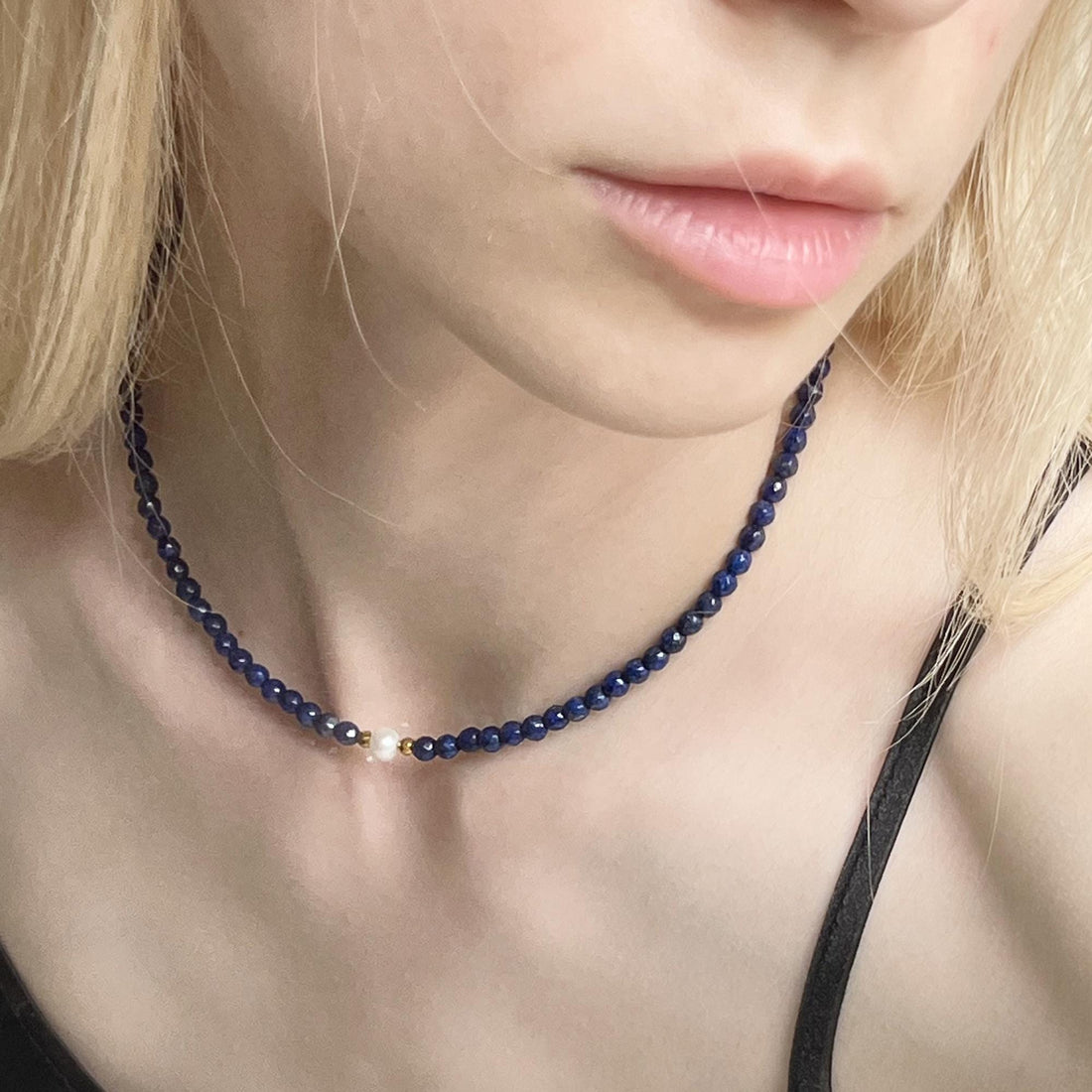 Blue Sapphire Beads Necklace Sapphire Choker Stone Beaded Necklace Blue Crystal Choker Sapphire Birthstone Necklace Dainty Jewelry Gift