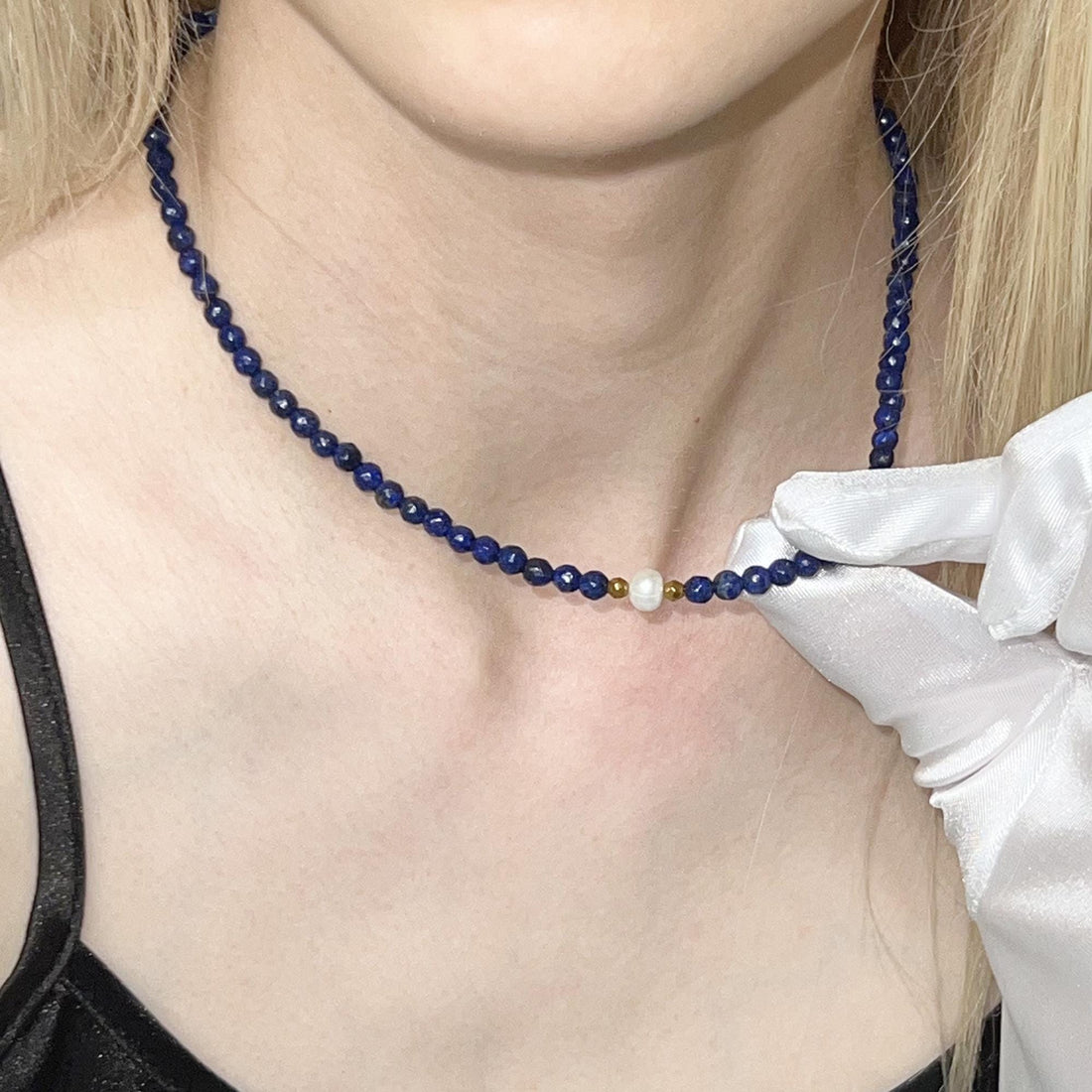 Blue Sapphire Beads Necklace Sapphire Choker Stone Beaded Necklace Blue Crystal Choker Sapphire Birthstone Necklace Dainty Jewelry Gift