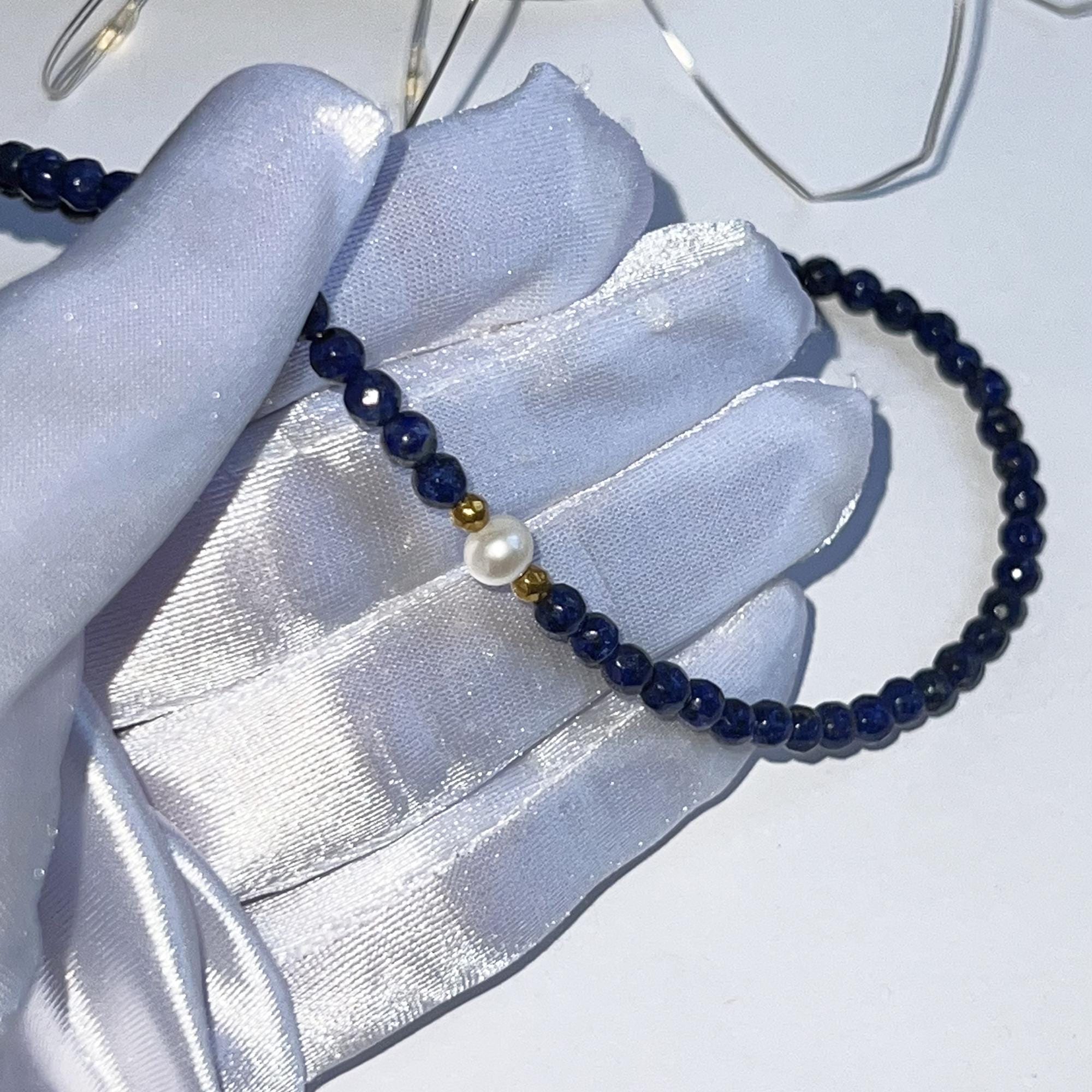 Blue Sapphire Beads Necklace Sapphire Choker Stone Beaded Necklace Blue Crystal Choker Sapphire Birthstone Necklace Dainty Jewelry Gift