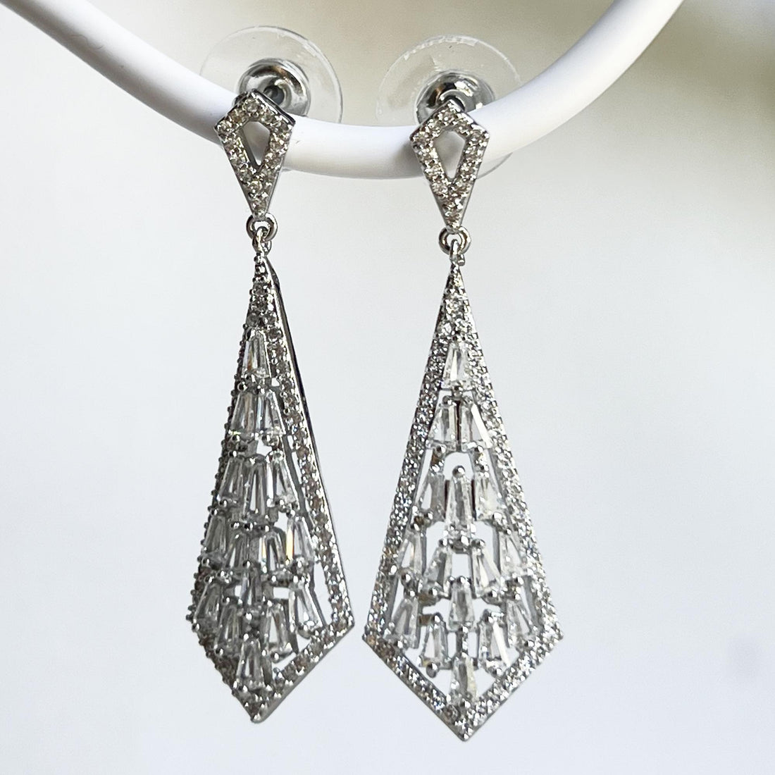 Art Deco Earrings, Vintage Earrings, Zirconia Diamond Drop Earrings, Geometric Crystal Dangles Drops, Long Dangle Earrings