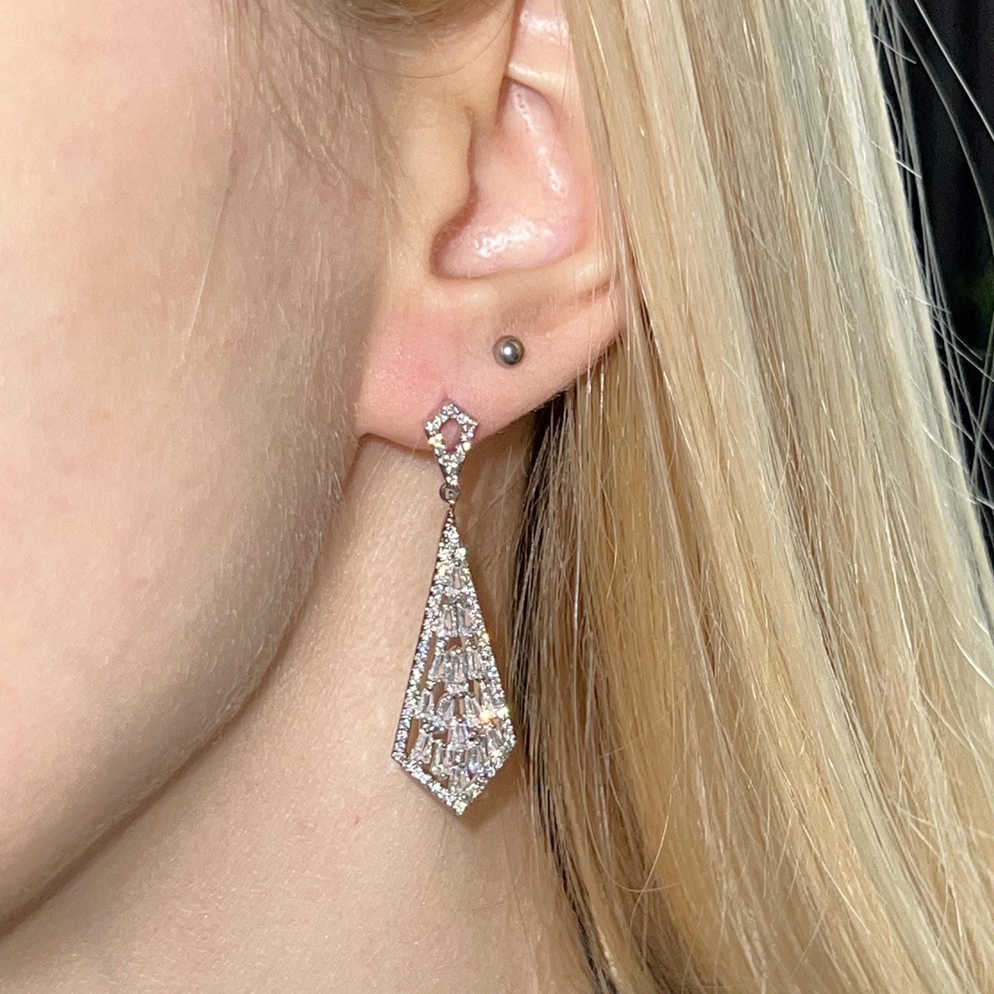 Art Deco Earrings, Vintage Earrings, Zirconia Diamond Drop Earrings, Geometric Crystal Dangles Drops, Long Dangle Earrings