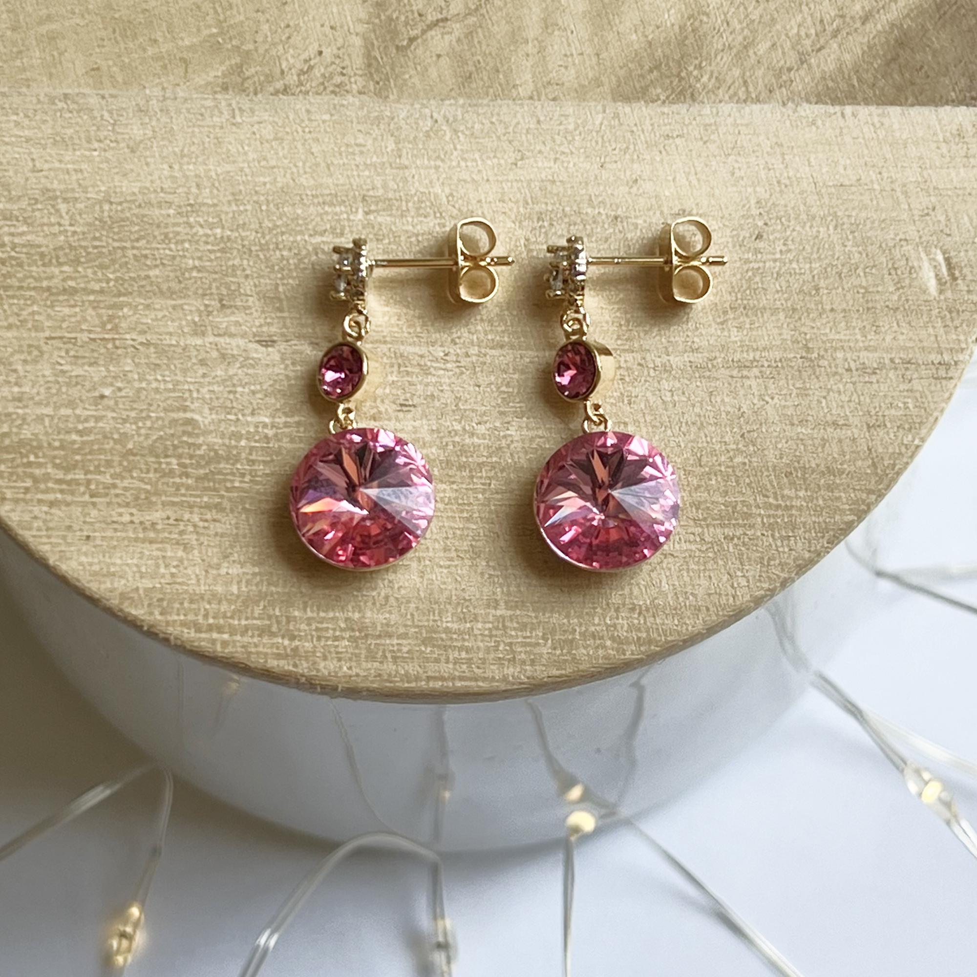 Light Pink Crystal Earrings Fuchsia Dangle Earrings Sparkling Earrings for Party Pink Drop Earrings Art Deco Earrings Vintage Earrings