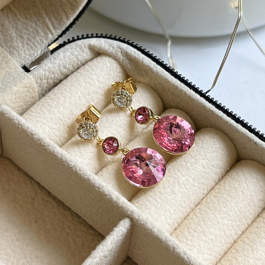 Light Pink Crystal Earrings Fuchsia Dangle Earrings Sparkling Earrings for Party Pink Drop Earrings Art Deco Earrings Vintage Earrings