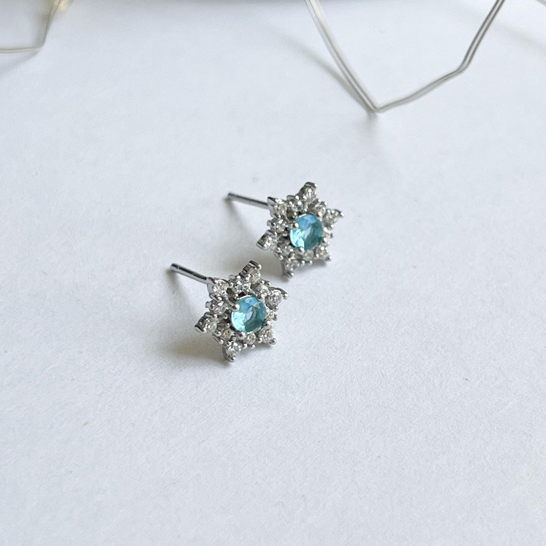 Snowflake Stud Earrings Crystal Blue Nature-Inspired Earrings Winter Jewelry Snow Jewelry Christmas and Holiday Jewelry Unique Gift for Her