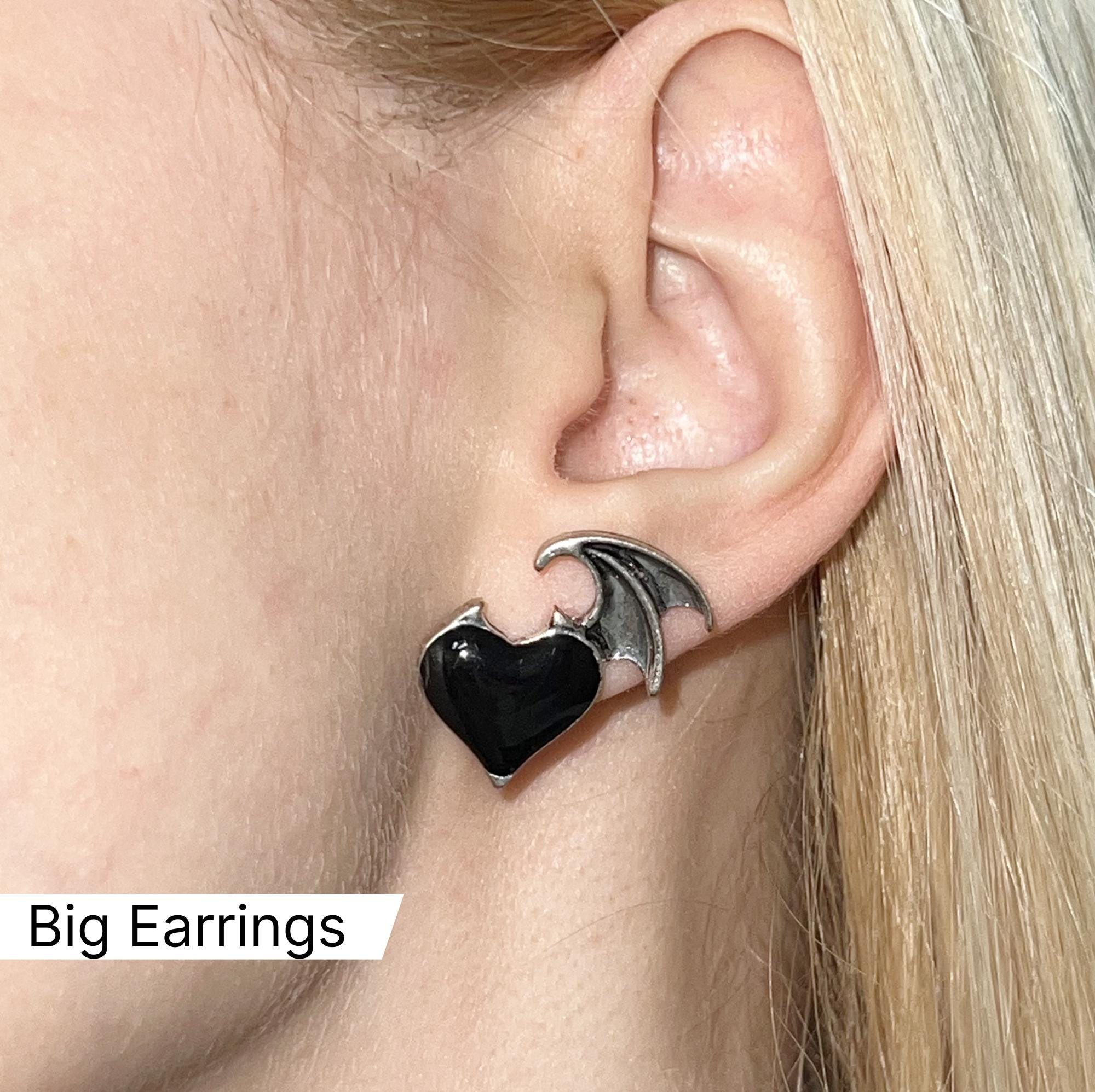 Gothic Bat Wing Stud Earrings, Demon Wing Earrings, Devil Wing Earrings, Minimalist Goth Jewelry, Goth Halloween Earrings, Punk Bat Earrings
