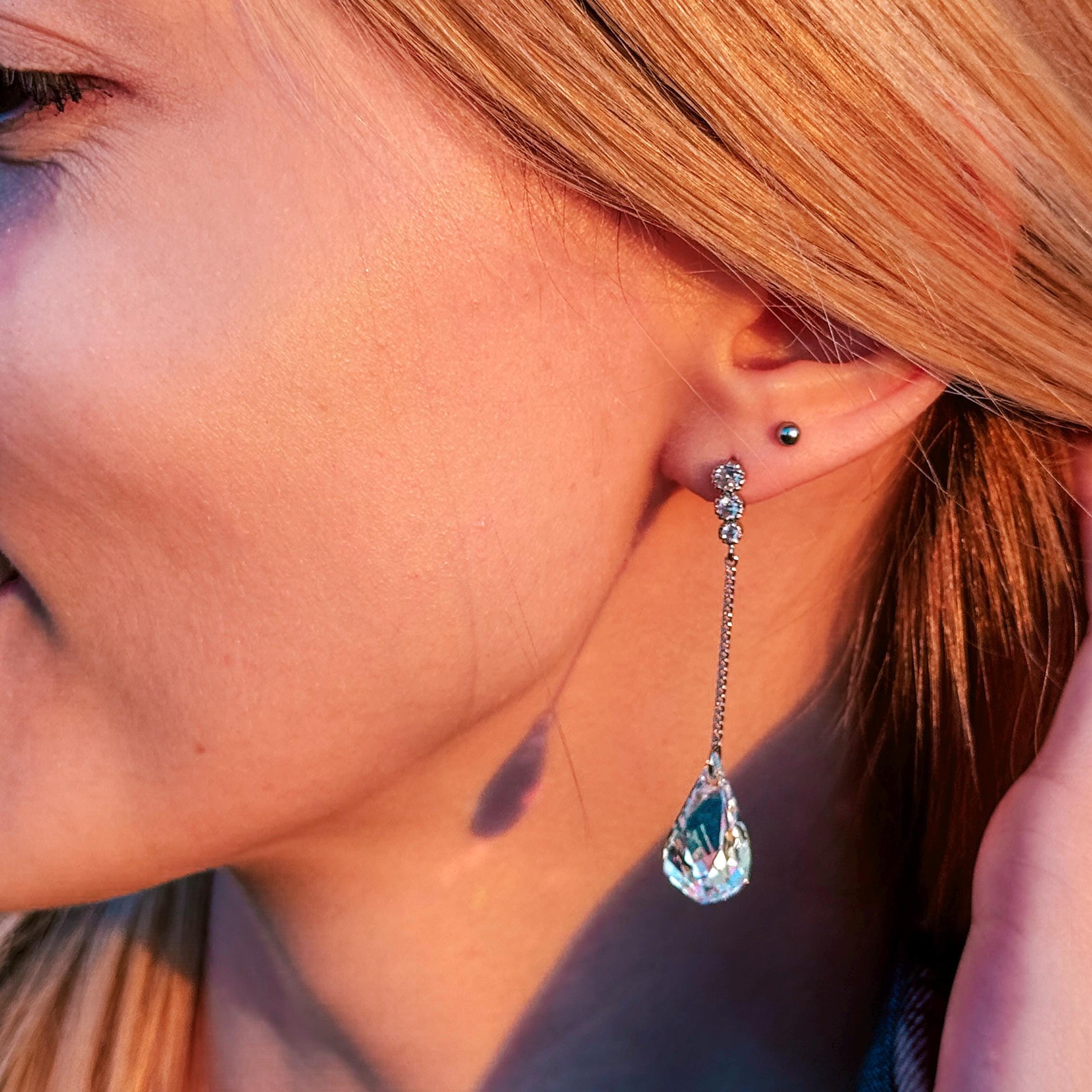 Swarovski Crystal Earrings Aurora Color Earrings Elegant Evening Earrings Wedding Jewelry Bridesmaid Earrings Minimal Bridal Earrings