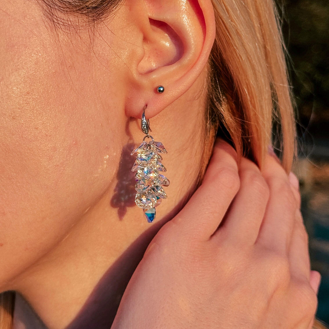 Swarovski Crystal Dangle Earrings, Silver Earrings, Rainbow Crystal Earrings, Iridescent Earrings, Sparkle Earrings, Wedding Earrings