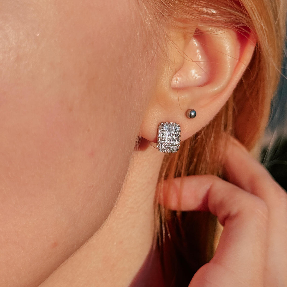 Sparkle Art Deco Diamond Earrings Square Stud Earrings with Crystals Elegant Statement Stud Earrings Everyday Dainty Stud Bridal Gift