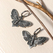Silver Death's Head Moth Earrings Dangle Gothic Hoop Earrings Skull Insect Earrings Witchy Jewelry Halloween Earrings Skull Earrings