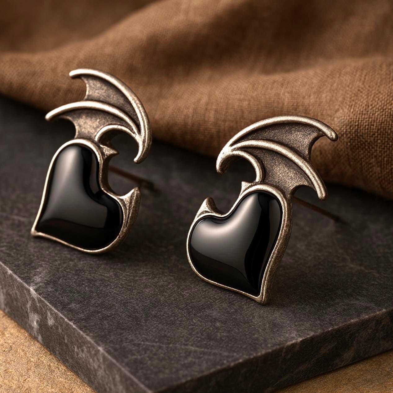 Gothic Bat Wing Stud Earrings, Demon Wing Earrings, Devil Wing Earrings, Minimalist Goth Jewelry, Goth Halloween Earrings, Punk Bat Earrings