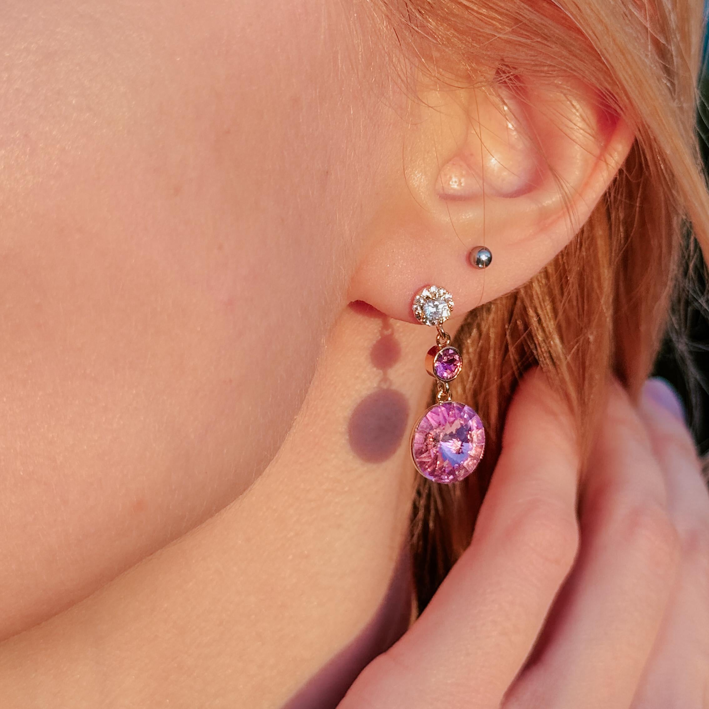 Light Pink Crystal Earrings Fuchsia Dangle Earrings Sparkling Earrings for Party Pink Drop Earrings Art Deco Earrings Vintage Earrings