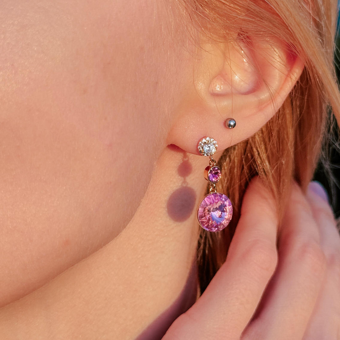 Light Pink Crystal Earrings Fuchsia Dangle Earrings Sparkling Earrings for Party Pink Drop Earrings Art Deco Earrings Vintage Earrings