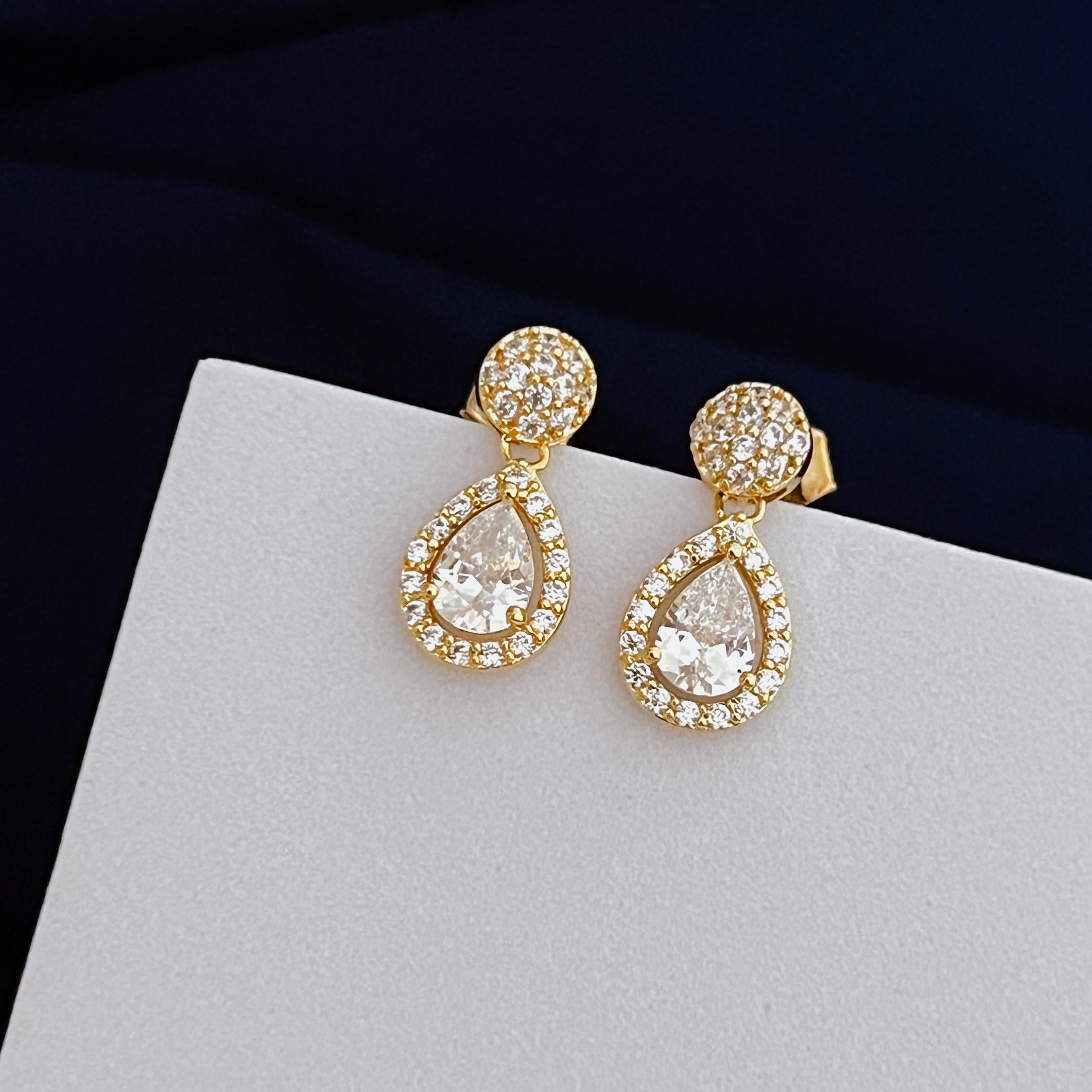 Wedding Gold Drop Earrings Diamond Drop Earrings Elegant Gift for Her Teardrop Stud Earrings Dainty Diamond Dangle Earrings Bridal Earrings