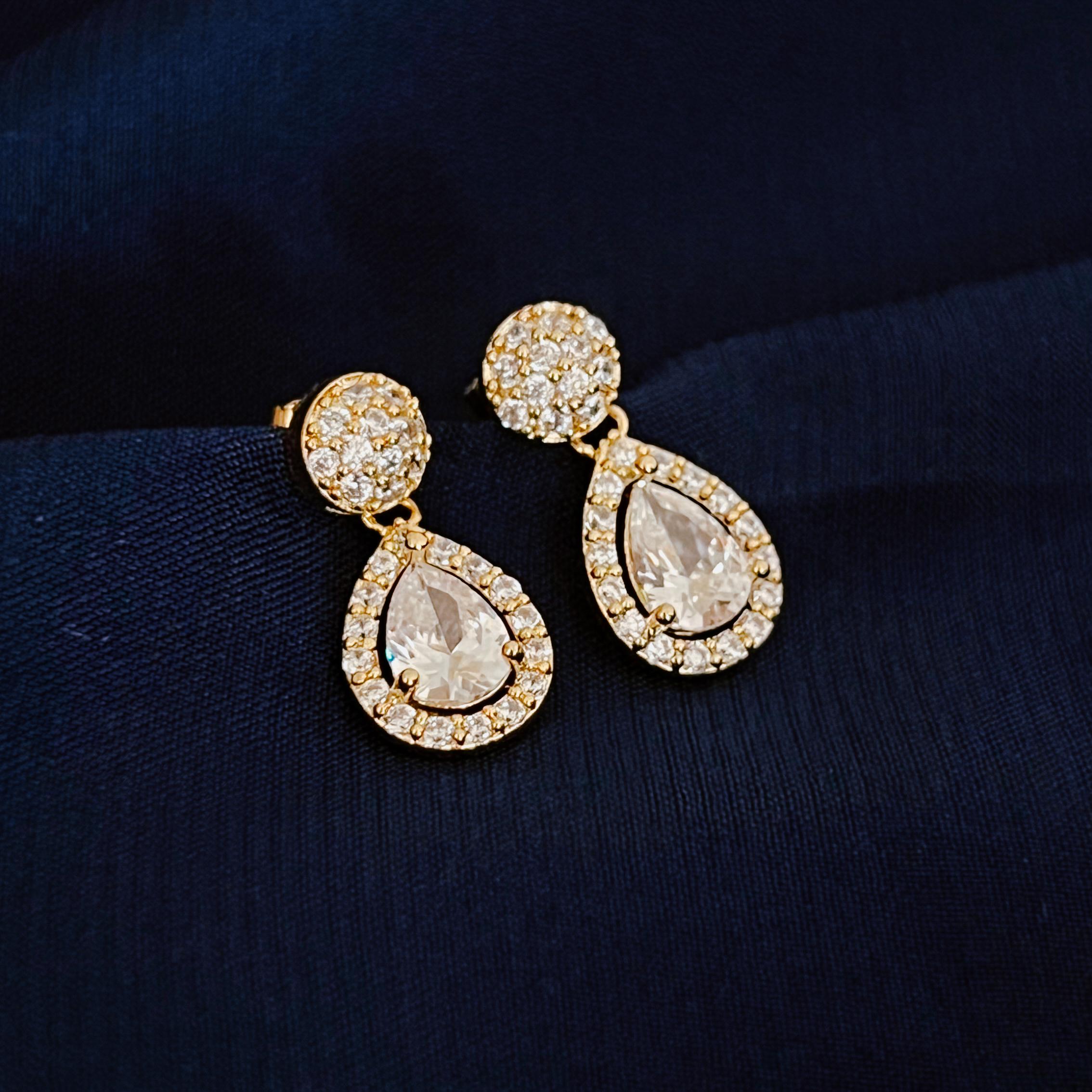 Wedding Gold Drop Earrings Diamond Drop Earrings Elegant Gift for Her Teardrop Stud Earrings Dainty Diamond Dangle Earrings Bridal Earrings