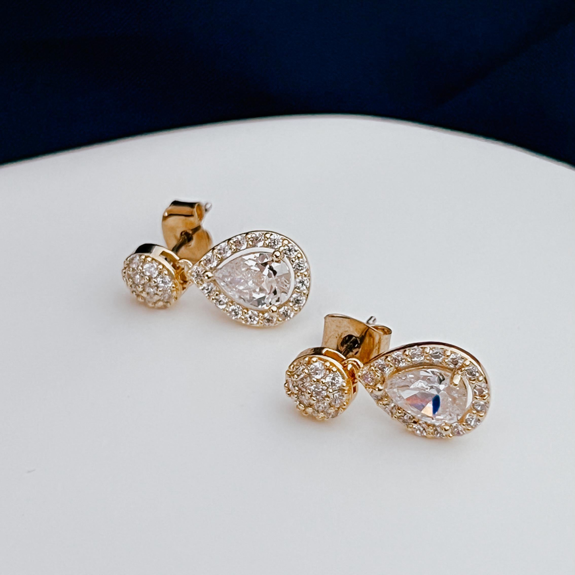 Wedding Gold Drop Earrings Diamond Drop Earrings Elegant Gift for Her Teardrop Stud Earrings Dainty Diamond Dangle Earrings Bridal Earrings