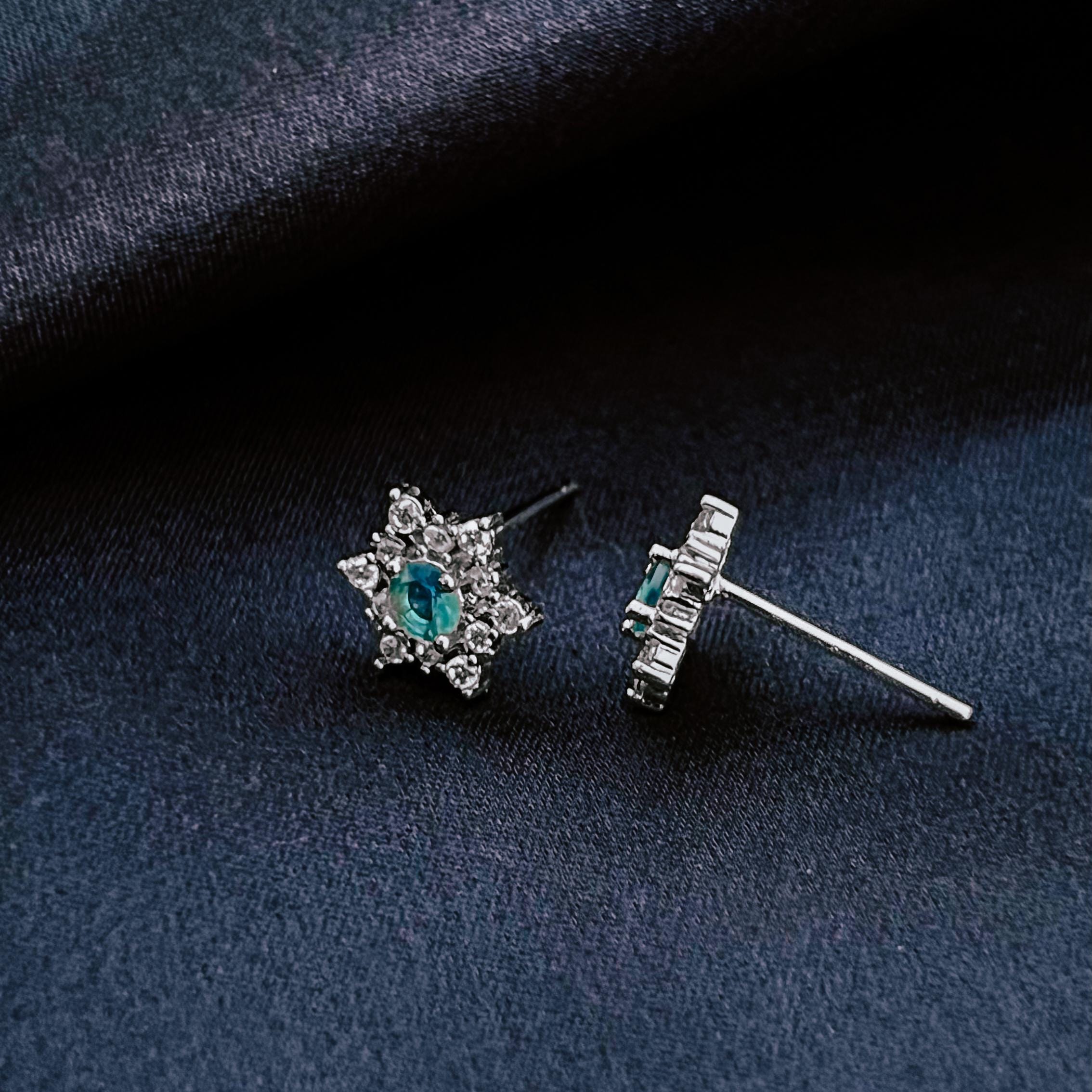 Snowflake Stud Earrings Sterling Silver Blue CZ Crystal Winter Jewelry Blue Christmas Earrings Dainty Silver Studs Elegant Gift for Her