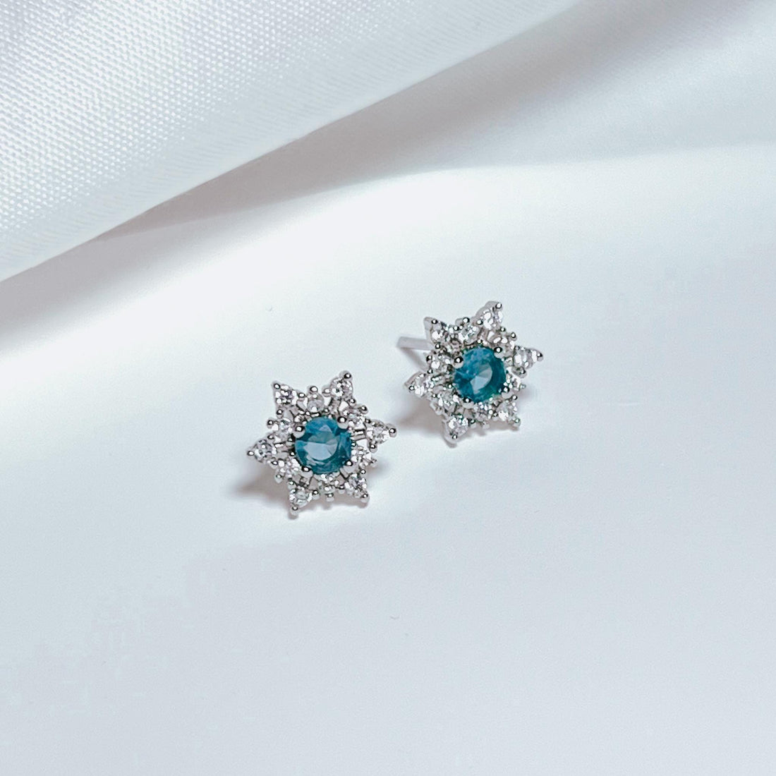 Snowflake Stud Earrings Crystal Blue Nature-Inspired Earrings Winter Jewelry Snow Jewelry Christmas and Holiday Jewelry Unique Gift for Her