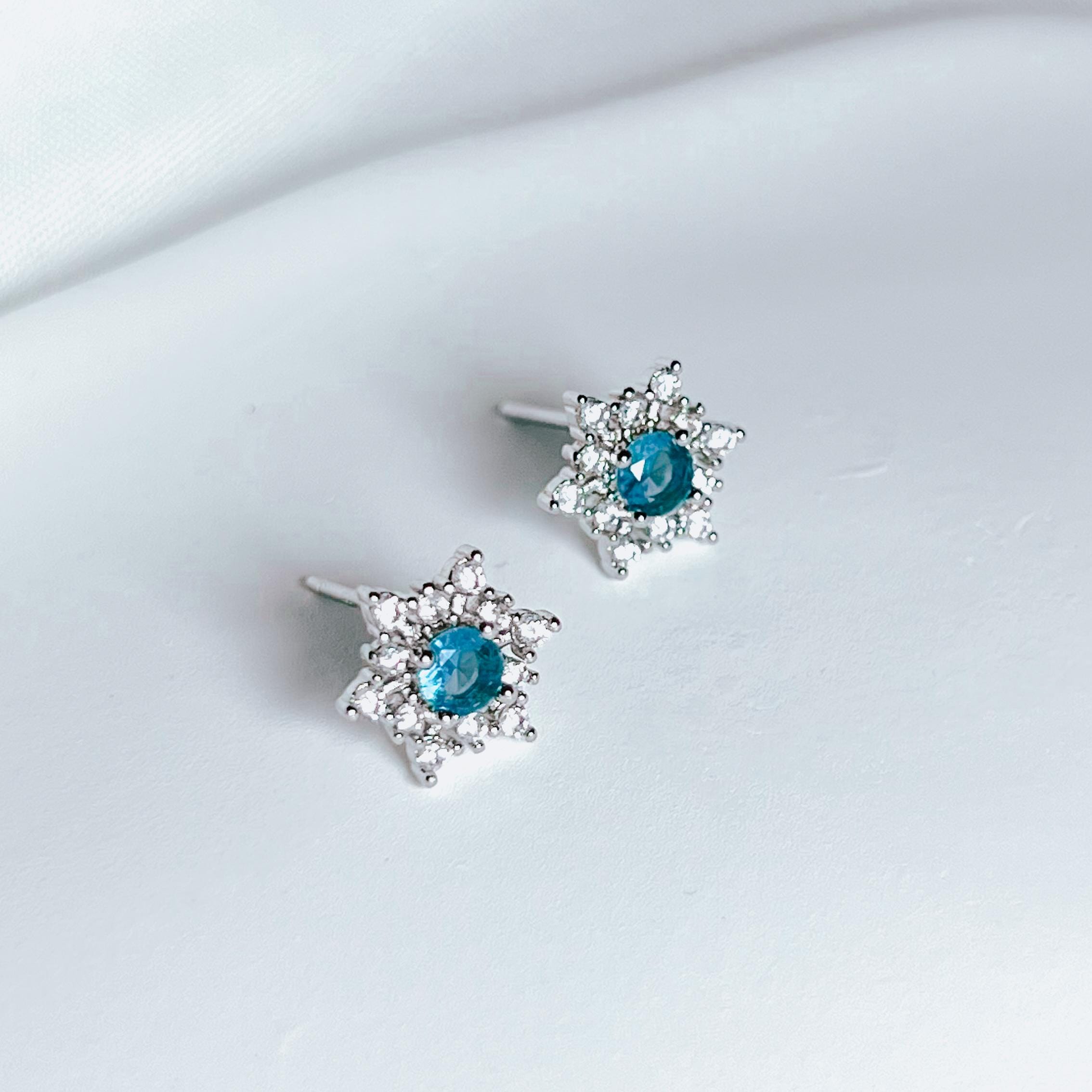 Snowflake Stud Earrings Crystal Blue Nature-Inspired Earrings Winter Jewelry Snow Jewelry Christmas and Holiday Jewelry Unique Gift for Her