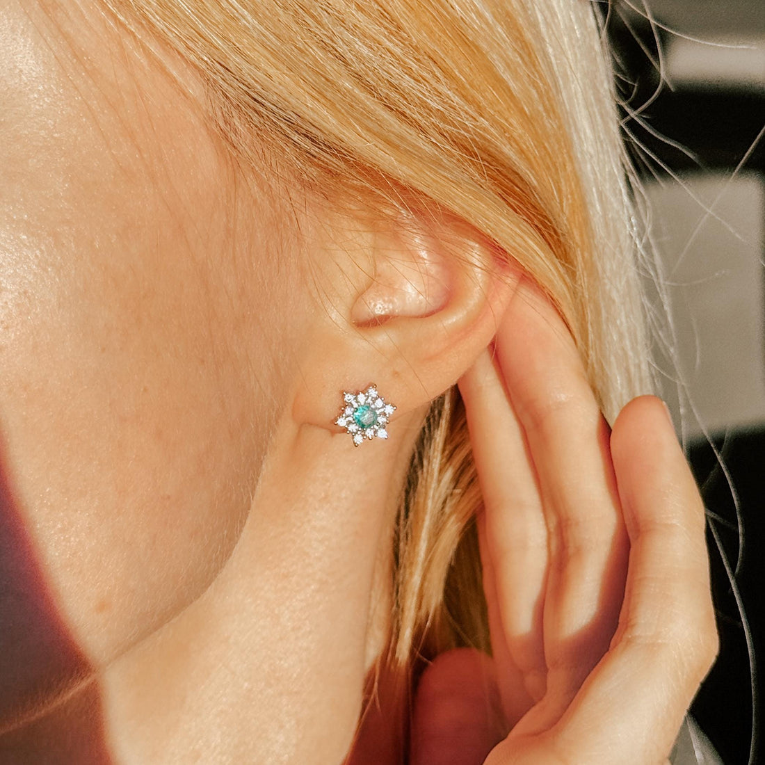 Snowflake Stud Earrings Crystal Blue Nature-Inspired Earrings Winter Jewelry Snow Jewelry Christmas and Holiday Jewelry Unique Gift for Her