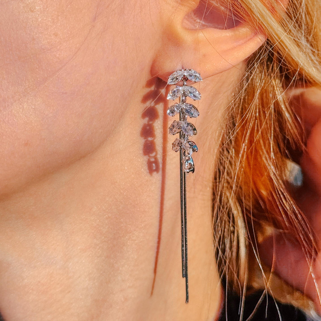 Gold Dangle Earrings Diamond Earrings Long Drop Earrings Elegant Earrings Birthday Gift Anniversary Gift Minimalist Gift for Her