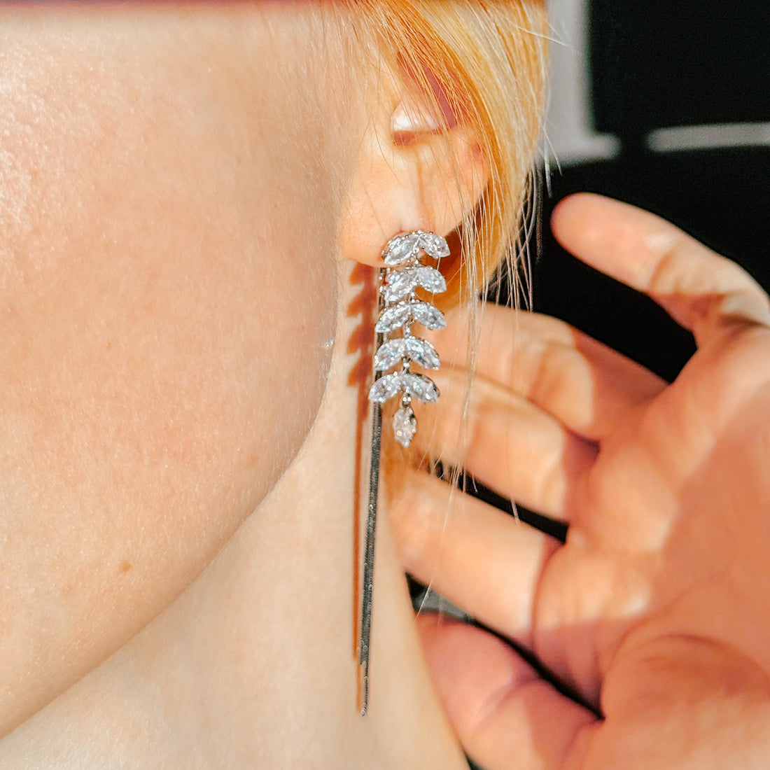 Gold Dangle Earrings Diamond Earrings Long Drop Earrings Elegant Earrings Birthday Gift Anniversary Gift Minimalist Gift for Her