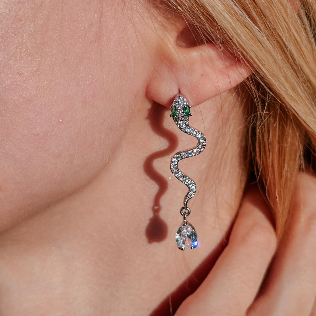 Silver Snake Statement Earrings Trendy Serpent Jewelry Crawling Snake Earrings Minimalist Drop Snake Earrings Gothic Earrings Goth Jewelry