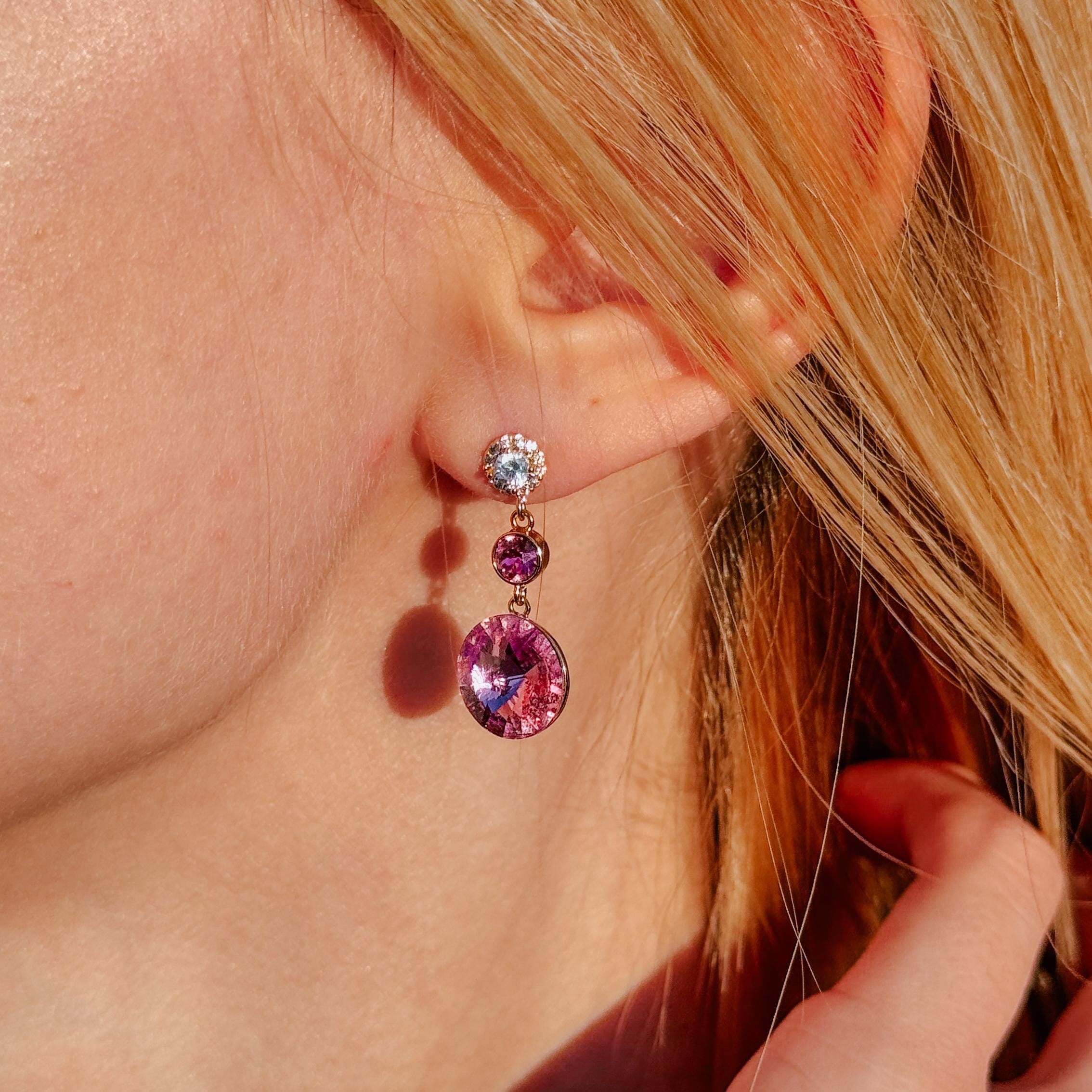 Light Pink Crystal Earrings Fuchsia Dangle Earrings Sparkling Earrings for Party Pink Drop Earrings Art Deco Earrings Vintage Earrings