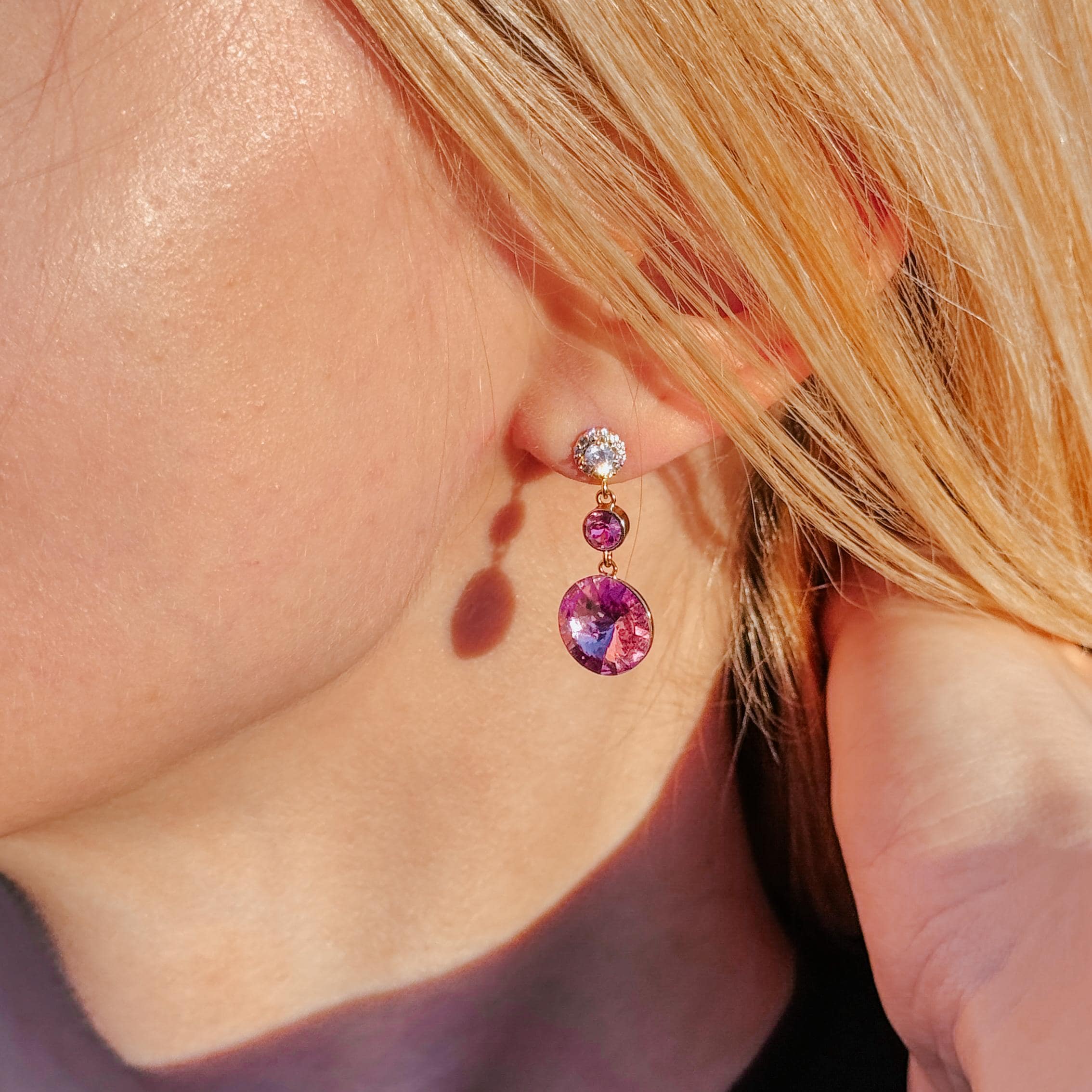 Light Pink Crystal Earrings Fuchsia Dangle Earrings Sparkling Earrings for Party Pink Drop Earrings Art Deco Earrings Vintage Earrings