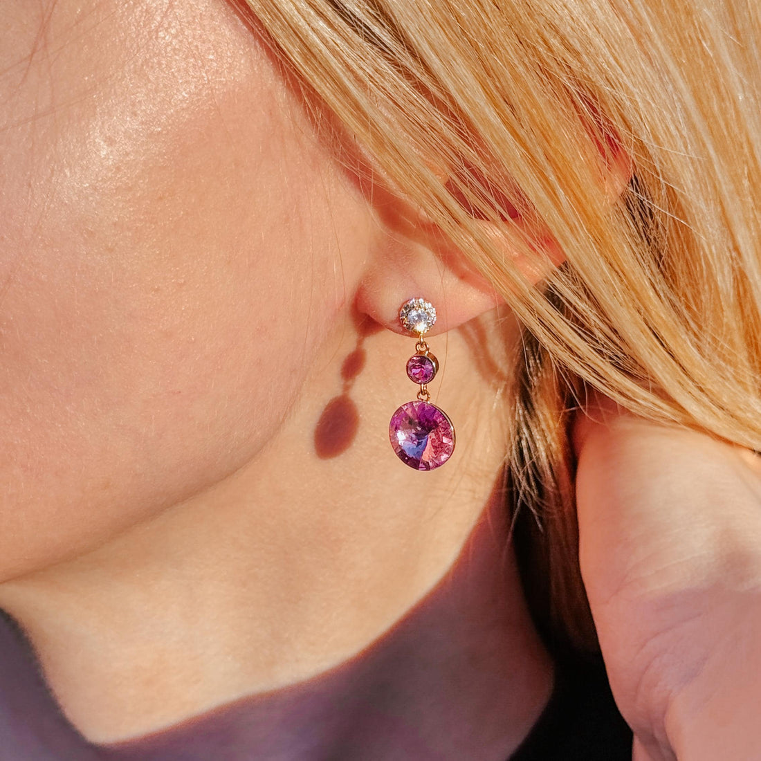 Light Pink Crystal Earrings Fuchsia Dangle Earrings Sparkling Earrings for Party Pink Drop Earrings Art Deco Earrings Vintage Earrings