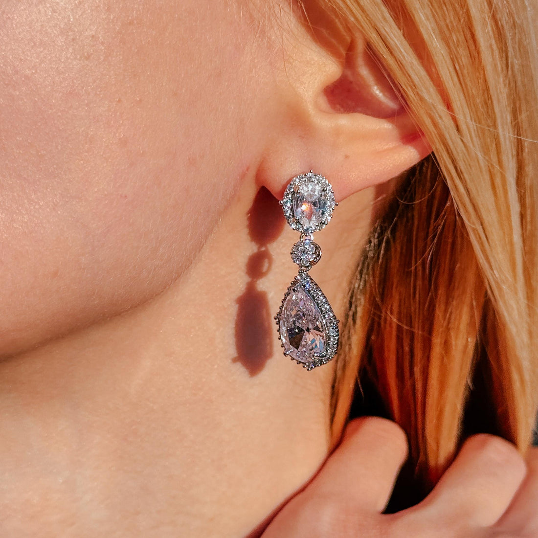 Crystal Dangle Teardrop Earrings Diamond Earrings Triple Diamond Drop Earrings Minimalist Earrings Elegant Crystal Studs Bridesmaid Gift