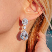 Crystal Dangle Teardrop Earrings Diamond Earrings Triple Diamond Drop Earrings Minimalist Earrings Elegant Crystal Studs Bridesmaid Gift