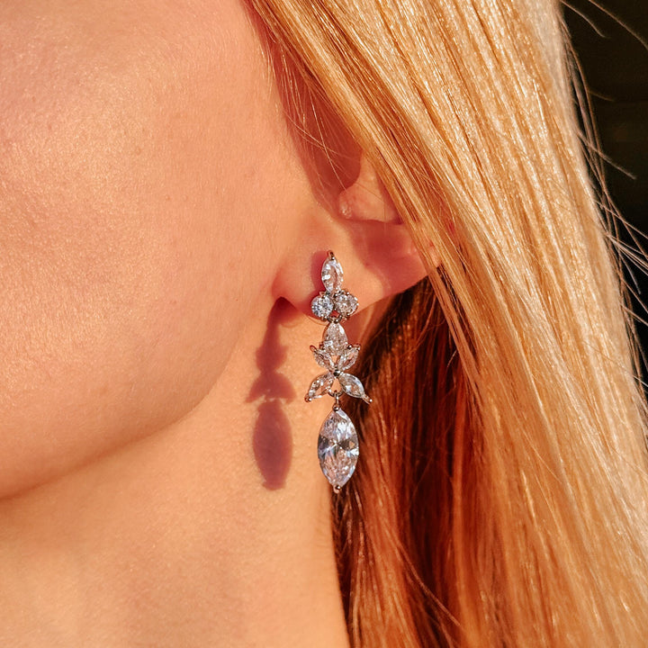 Dangle Diamond Earrings Crystal Drop Earrings Wedding CZ Earrings Floral Bridesmaid Jewelry Wedding Earrings Bridesmaid Gifts Gift for Her