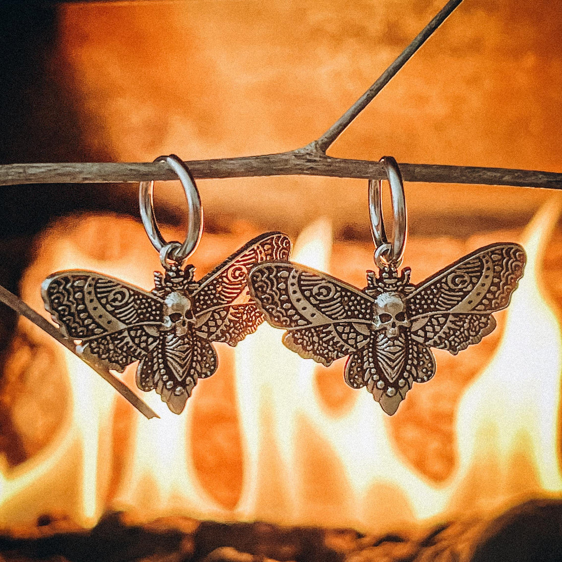 Silver Death's Head Moth Earrings Dangle Gothic Hoop Earrings Skull Insect Earrings Witchy Jewelry Halloween Earrings Skull Earrings