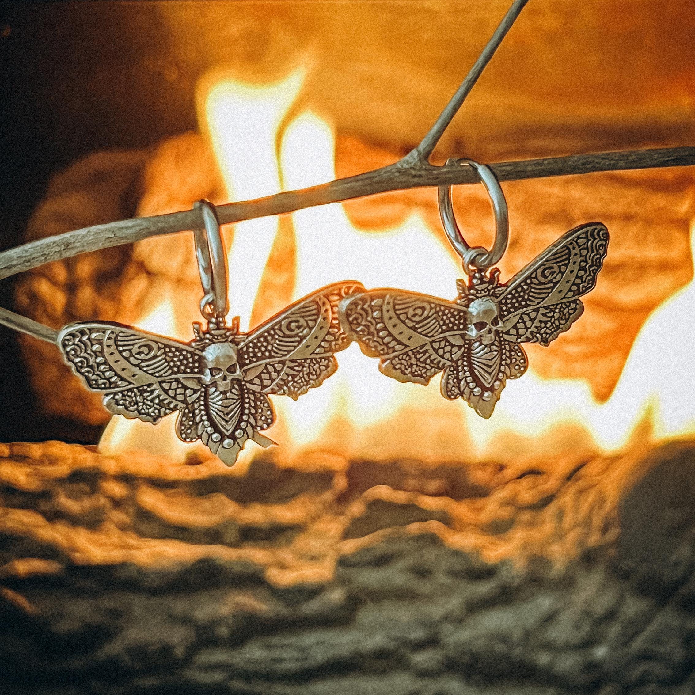 Silver Death's Head Moth Earrings Dangle Gothic Hoop Earrings Skull Insect Earrings Witchy Jewelry Halloween Earrings Skull Earrings
