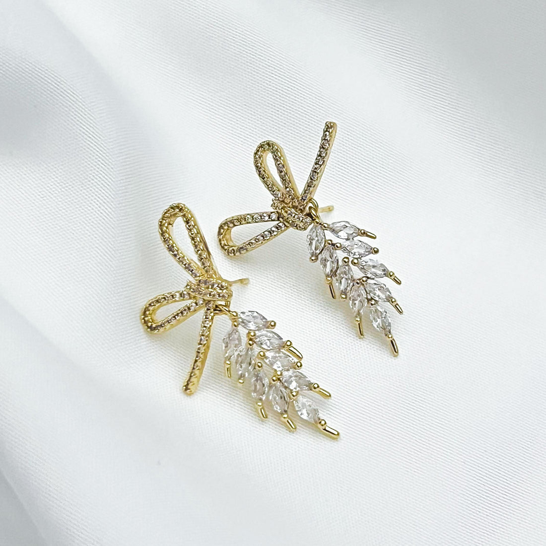 Gold Wheat Stud Earrings Diamond Wheat Drop Earrings Cubic Zirconia Leaf Drop Earrings Wedding Jewelry Bridesmaid Earrings Gift for Her
