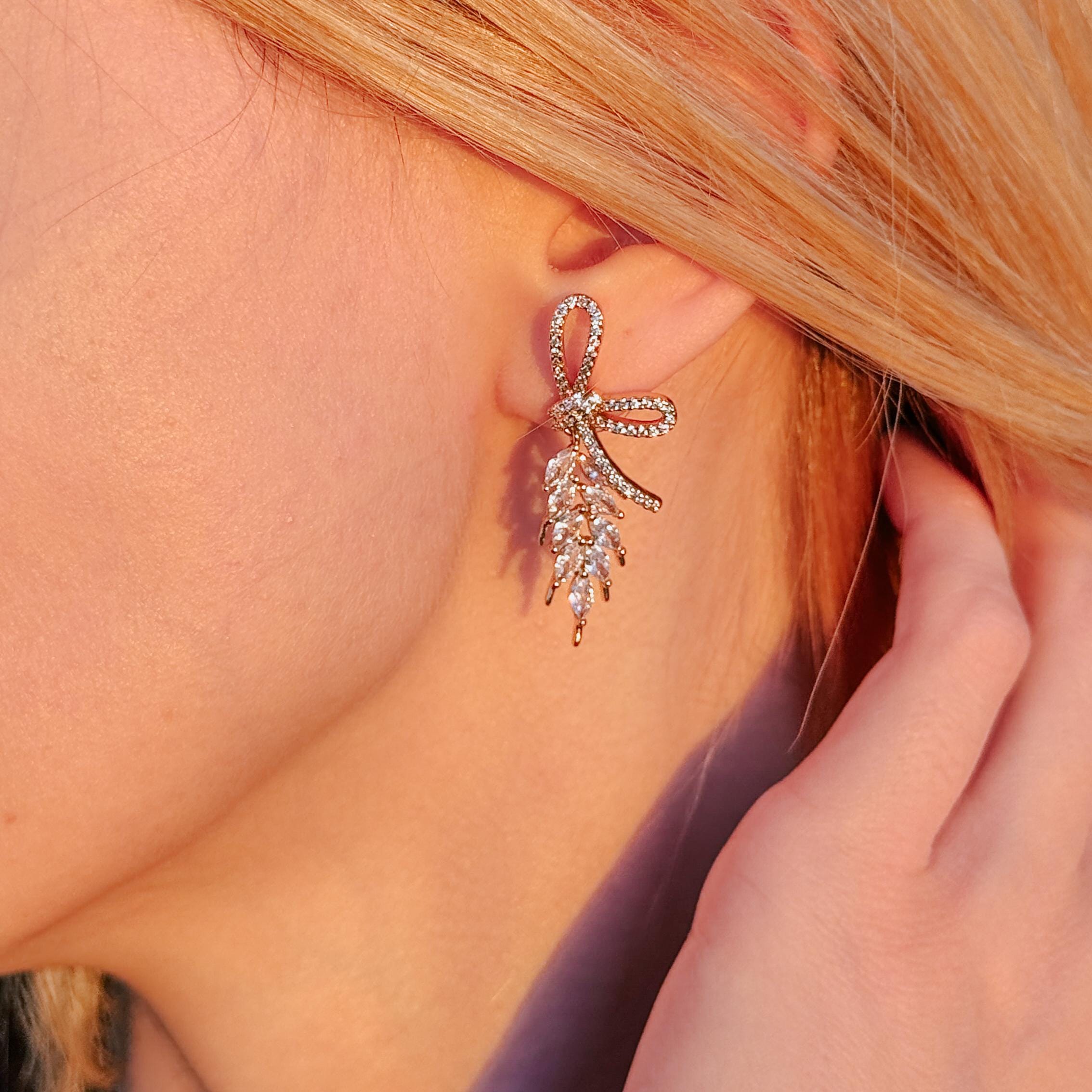 Gold Wheat Stud Earrings Diamond Wheat Drop Earrings Cubic Zirconia Leaf Drop Earrings Wedding Jewelry Bridesmaid Earrings Gift for Her