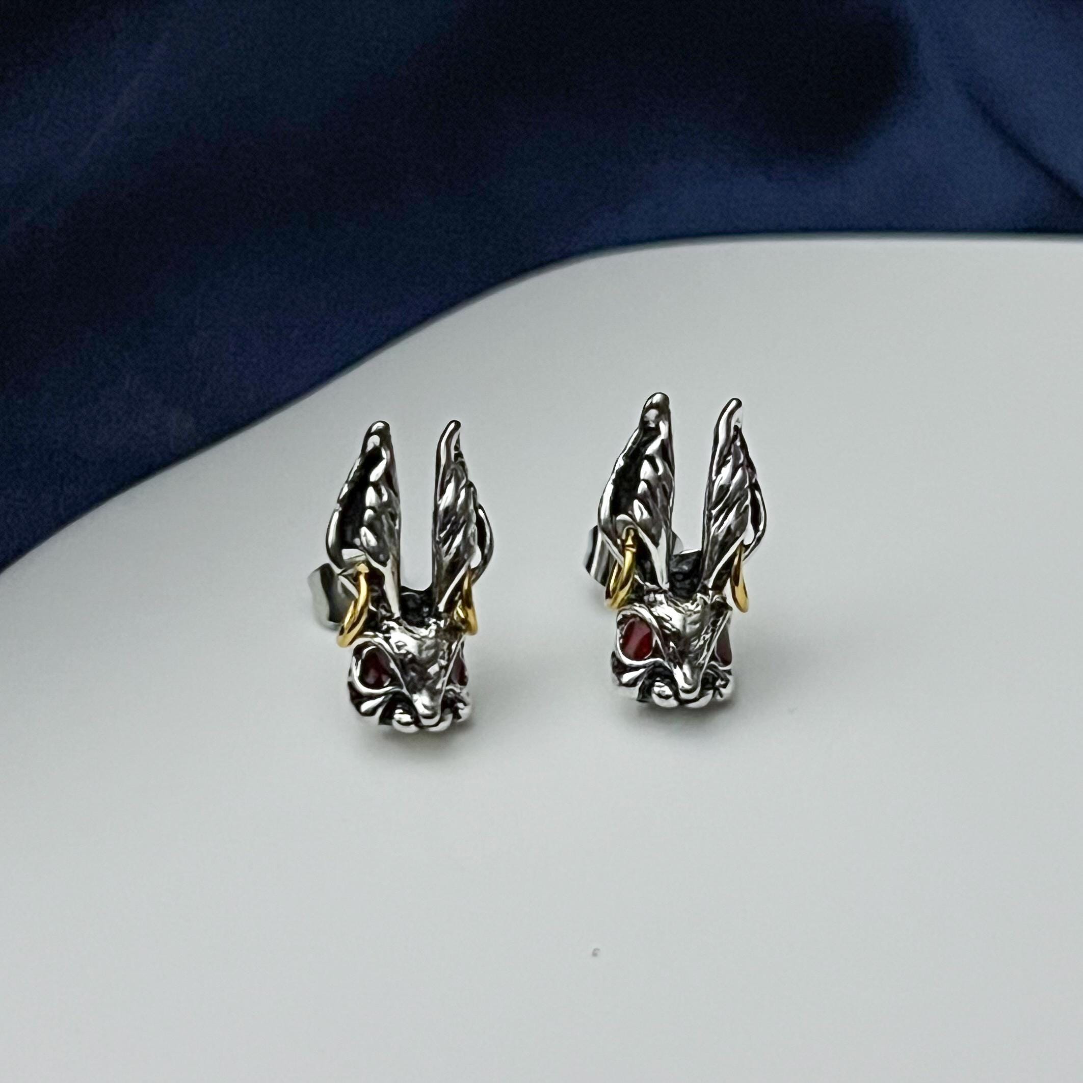 Silver Rabbit Earrings Bunny Rabbit Stud Earrings Gothic Jewelry Hare Earrings Animal Earrings Rabbit Studs Rabbit Jewelry Gothic Earrings