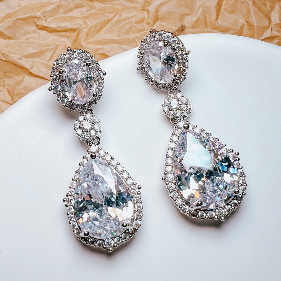 Silver Dangle Diamond Earrings Elegant Bridal Jewelry Minimalist Earrings Bridesmaid Jewelry Gift for Her Crystal Drop Earrings