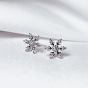 Sterling Silver Snowflake Stud Earrings CZ Crystal Earrings Winter Jewelry Christmas Earrings Minimalist Studs Elegant Gift for Her