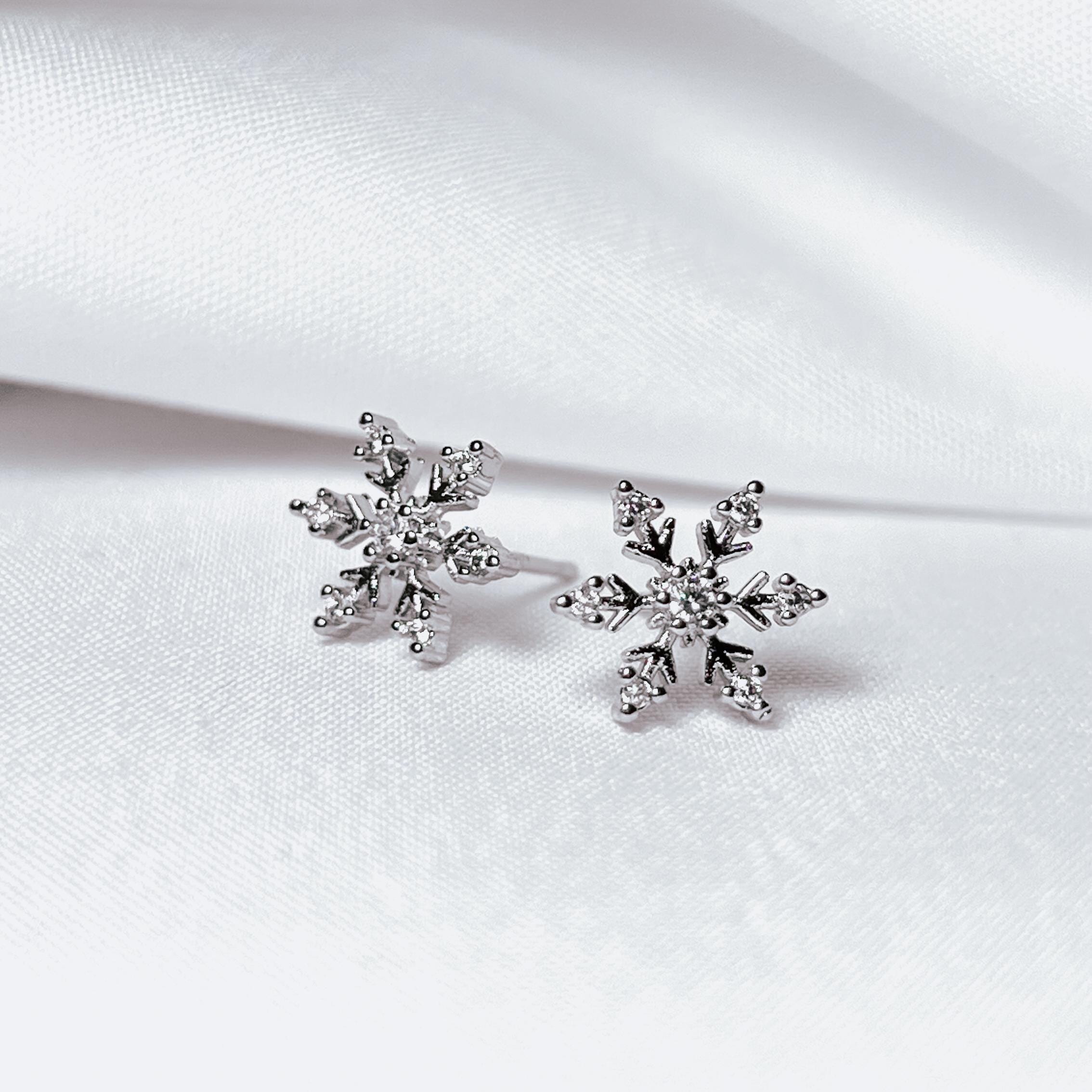 Snowflake Earrings Snowflake Stud Earrings Christmas Earrings Wedding Earrings Winter Earrings Christmas Gift For Her