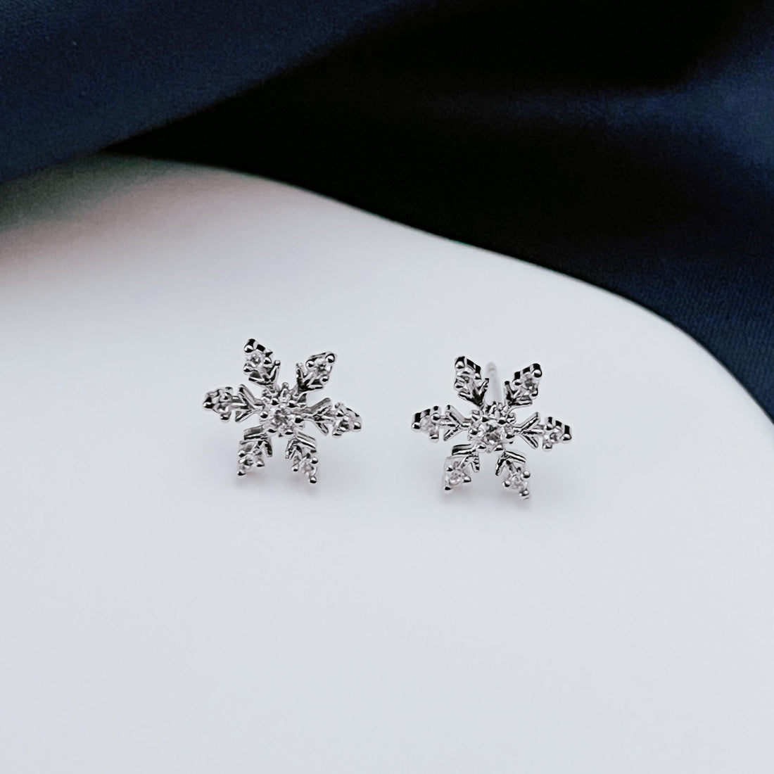 Snowflake Earrings Sterling Silver CZ Studs Dainty Winter Jewelry Holiday Earrings Wedding Bridesmaid Gift Everyday Elegant Earrings
