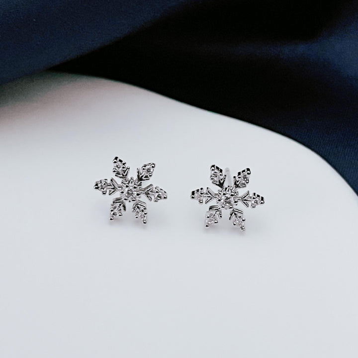 Snowflake Earrings Sterling Silver CZ Studs Dainty Winter Jewelry Holiday Earrings Wedding Bridesmaid Gift Everyday Elegant Earrings