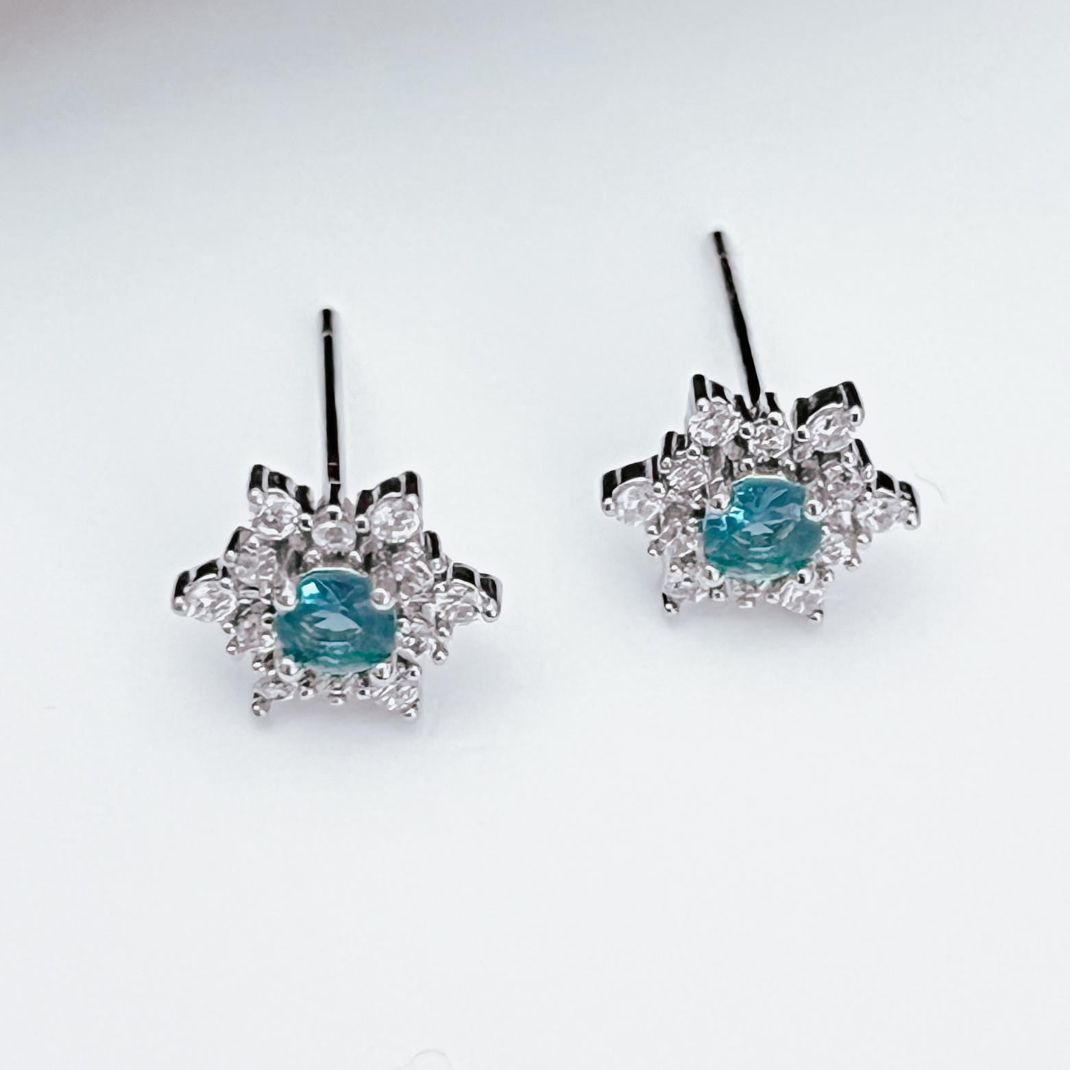 Snowflake Stud Earrings Sterling Silver Blue CZ Crystal Winter Jewelry Blue Christmas Earrings Dainty Silver Studs Elegant Gift for Her