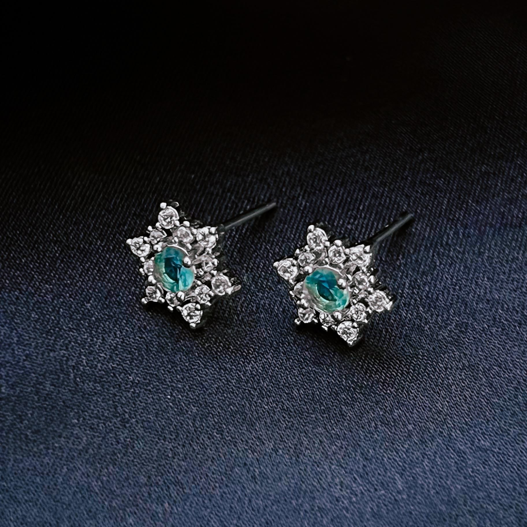 Snowflake Stud Earrings Sterling Silver Blue CZ Crystal Winter Jewelry Blue Christmas Earrings Dainty Silver Studs Elegant Gift for Her