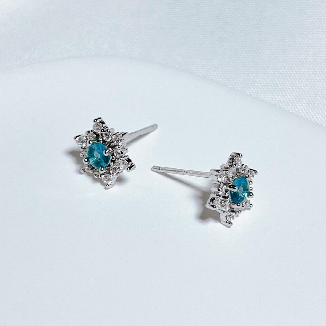 Snowflake Stud Earrings Crystal Blue Nature-Inspired Earrings Winter Jewelry Snow Jewelry Christmas and Holiday Jewelry Unique Gift for Her