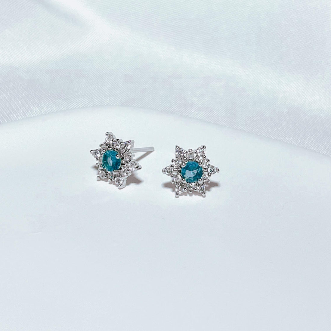 Snowflake Stud Earrings Crystal Blue Nature-Inspired Earrings Winter Jewelry Snow Jewelry Christmas and Holiday Jewelry Unique Gift for Her