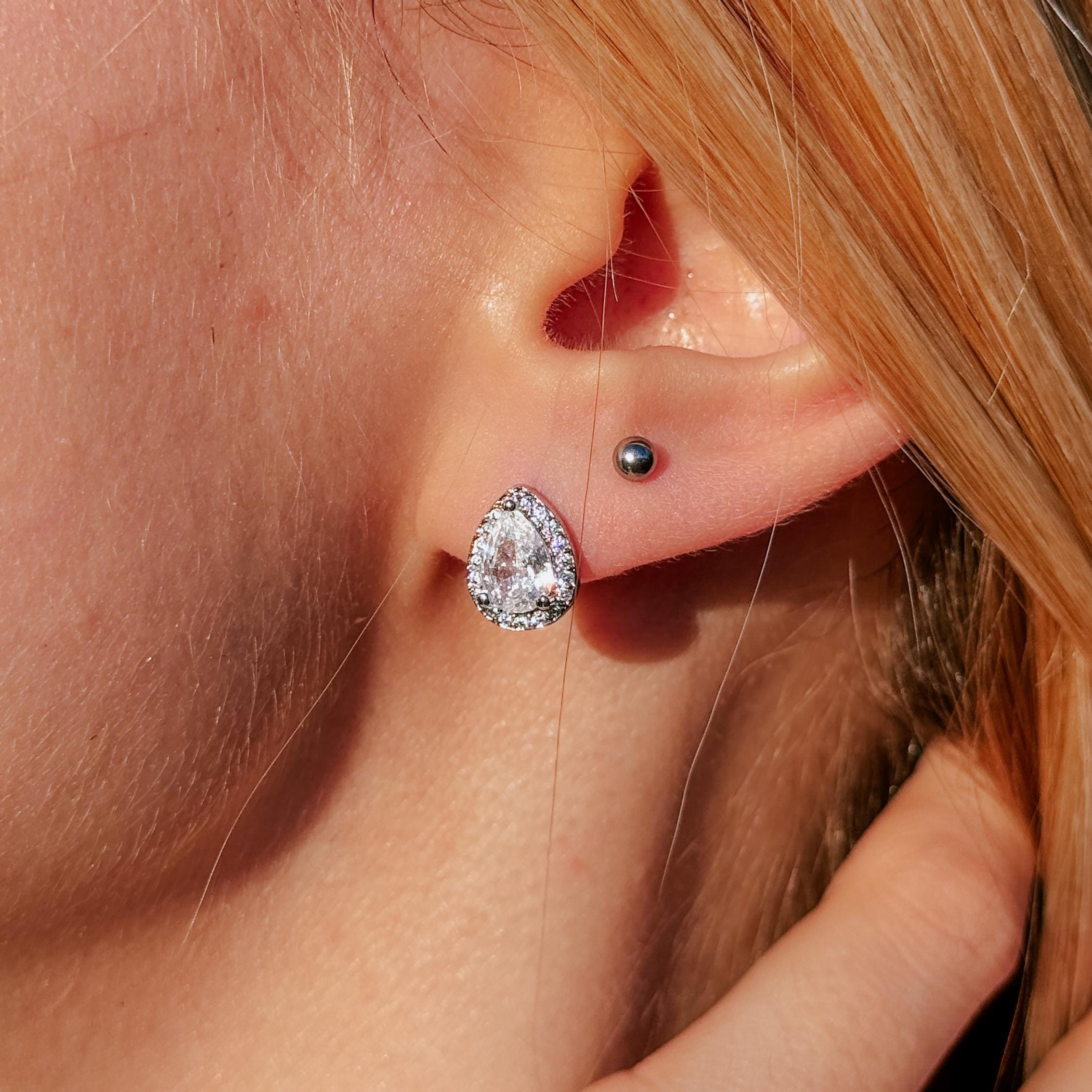 Minimalist Silver Stud Earrings Dainty Pear Cut Wedding Earrings Diamond Drop Earrings Everyday Jewelry Bridesmaid Anniversary Gift for Her